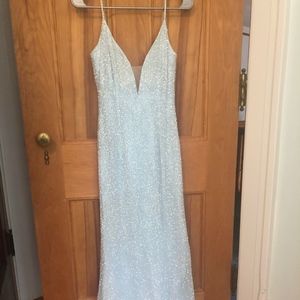 Long Ice Blue beaded Dress
